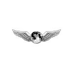 Black logo on a white background, showing the Moon with feathered wings outstretched on either side.
